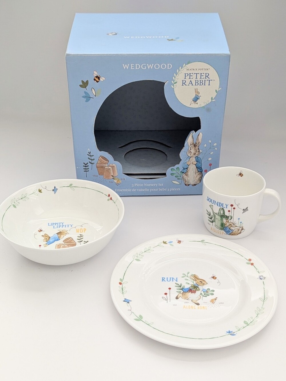 Vintage Beatrix Potter Peter Rabbit Wedgwood Bone China 3 Piece Nursery Dish Set